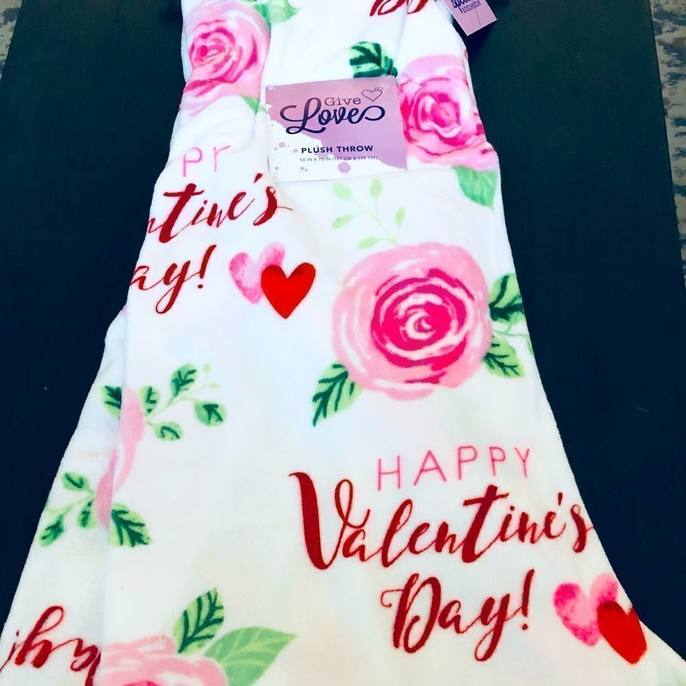 Happy Valentine’s Day Hearts & Roses Floral Plush Throw Blanket